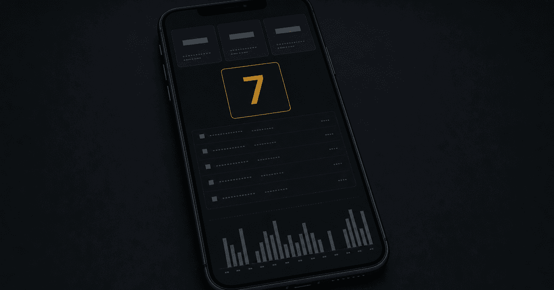暗い部屋でスマートフォンに表示された地震記録ダッシュボード。数字が主役で、色がついているのは震度の表示だけ