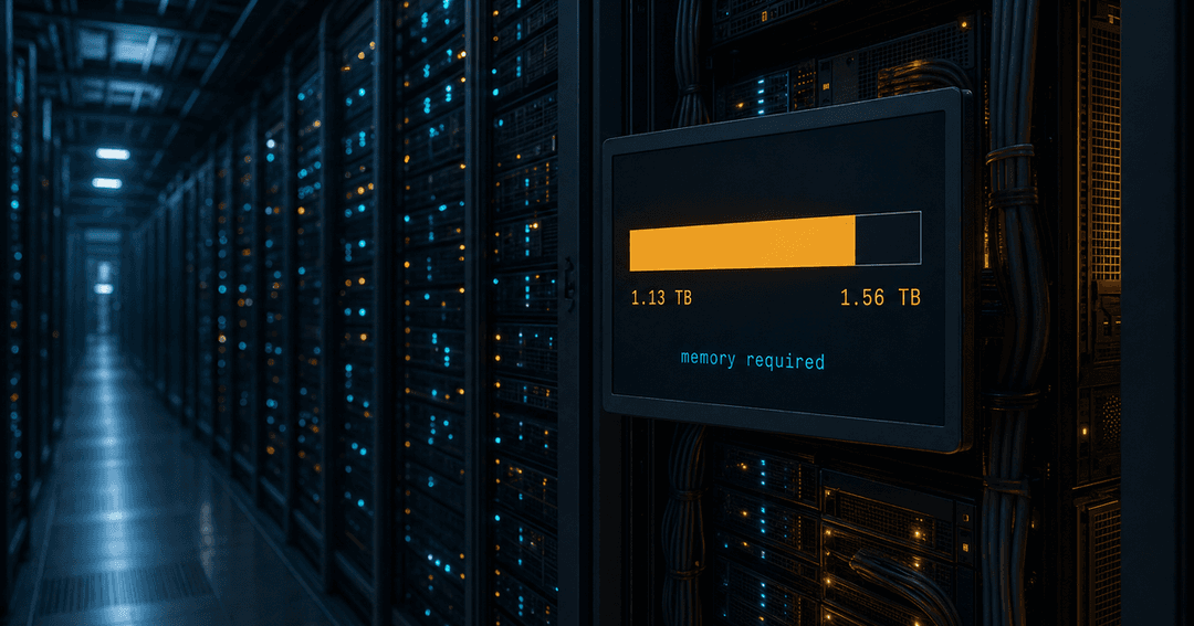 データセンター内に並ぶGPUサーバーラックと、メモリ使用量を表示する監視画面