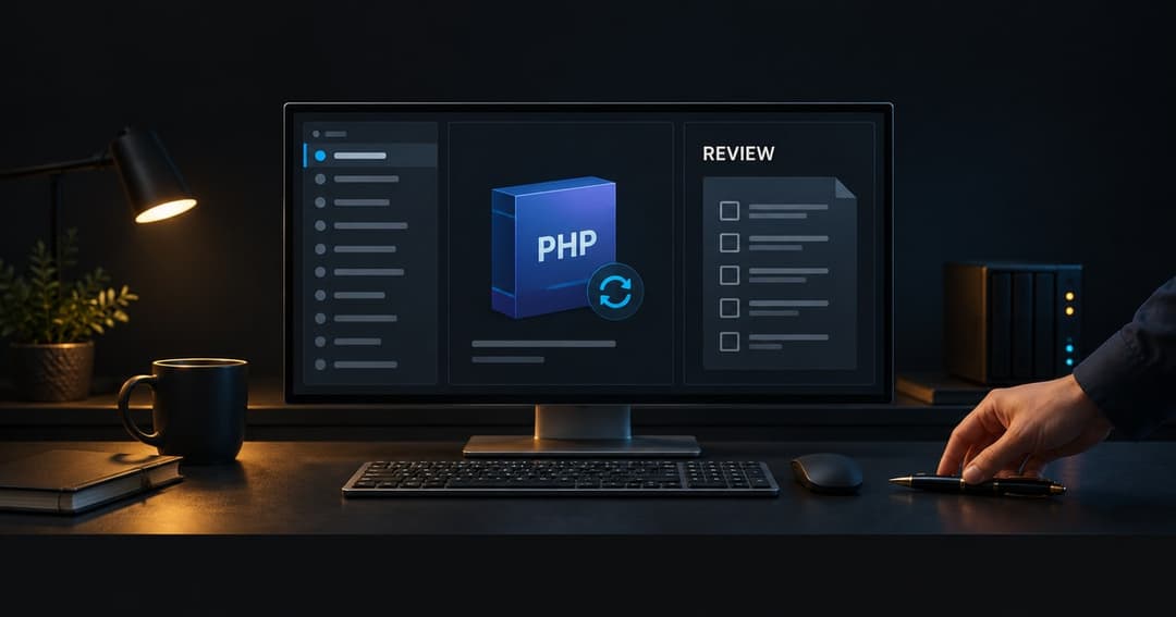 PHPの管理対象と確認事項を並べた画面のイメージ