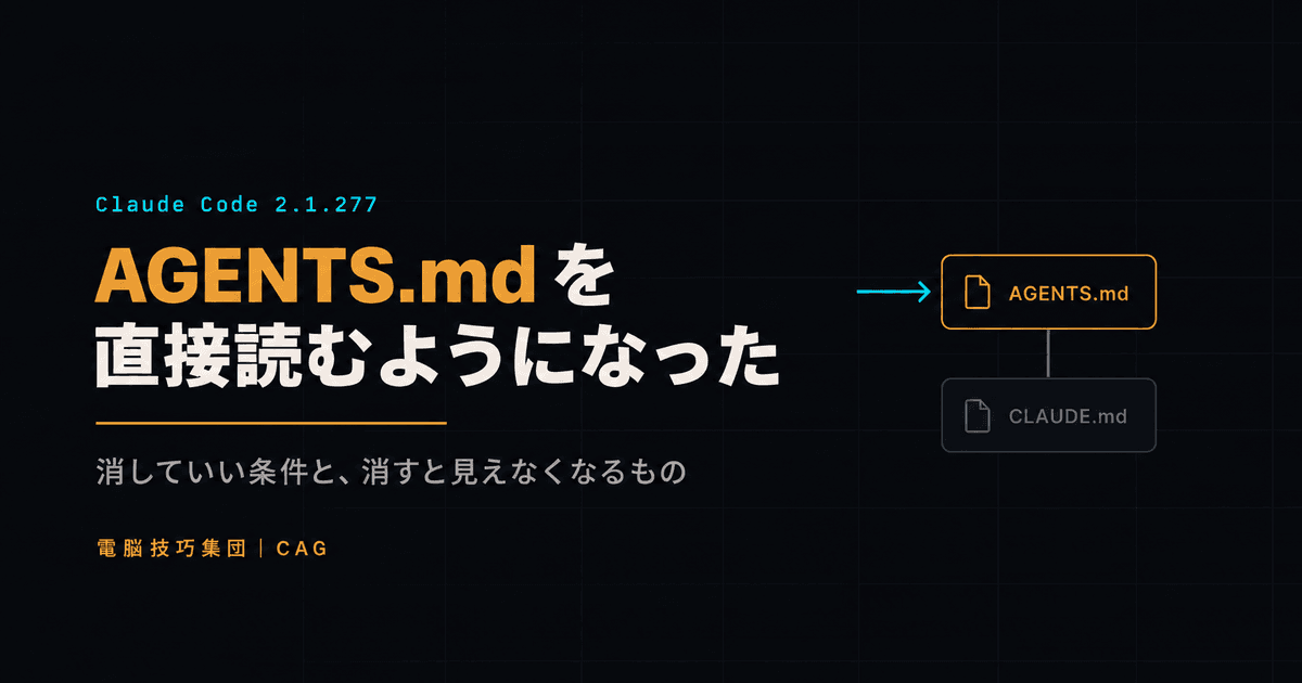 Claude CodeがAGENTS.mdを直接読むようになった ──CLAUDE.mdを消していい条件と、消すと見えなくなるもの