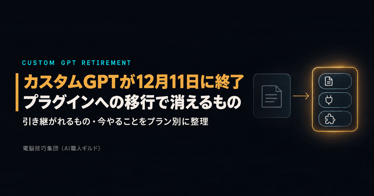ChatGPTのカスタムGPTが12月11日に終了 ──プラグインへの移行で引き継がれるもの・消えるものと、今やること